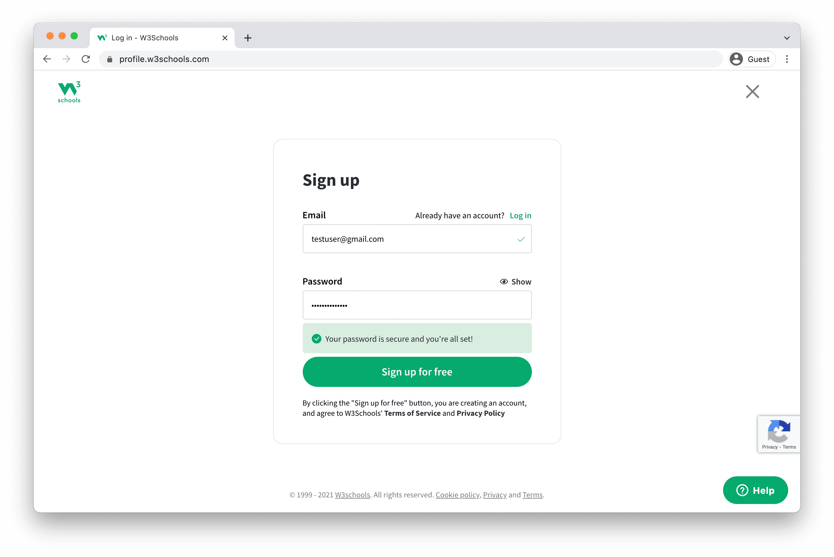 W3Spaces sign-up form image